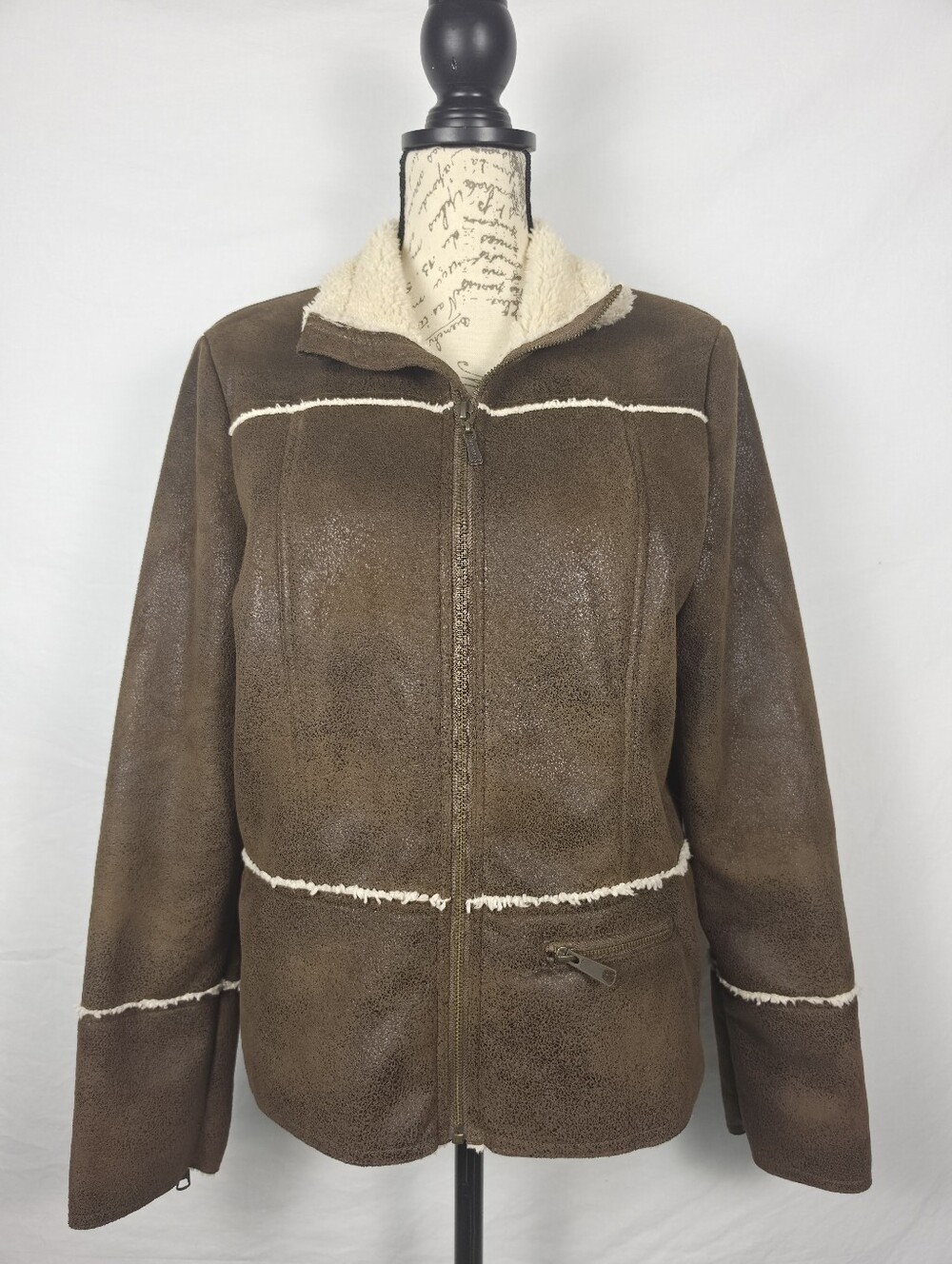 prAna "Breathe" Faux Shearling Full Zip Jacket - Brown/Cream - Size M